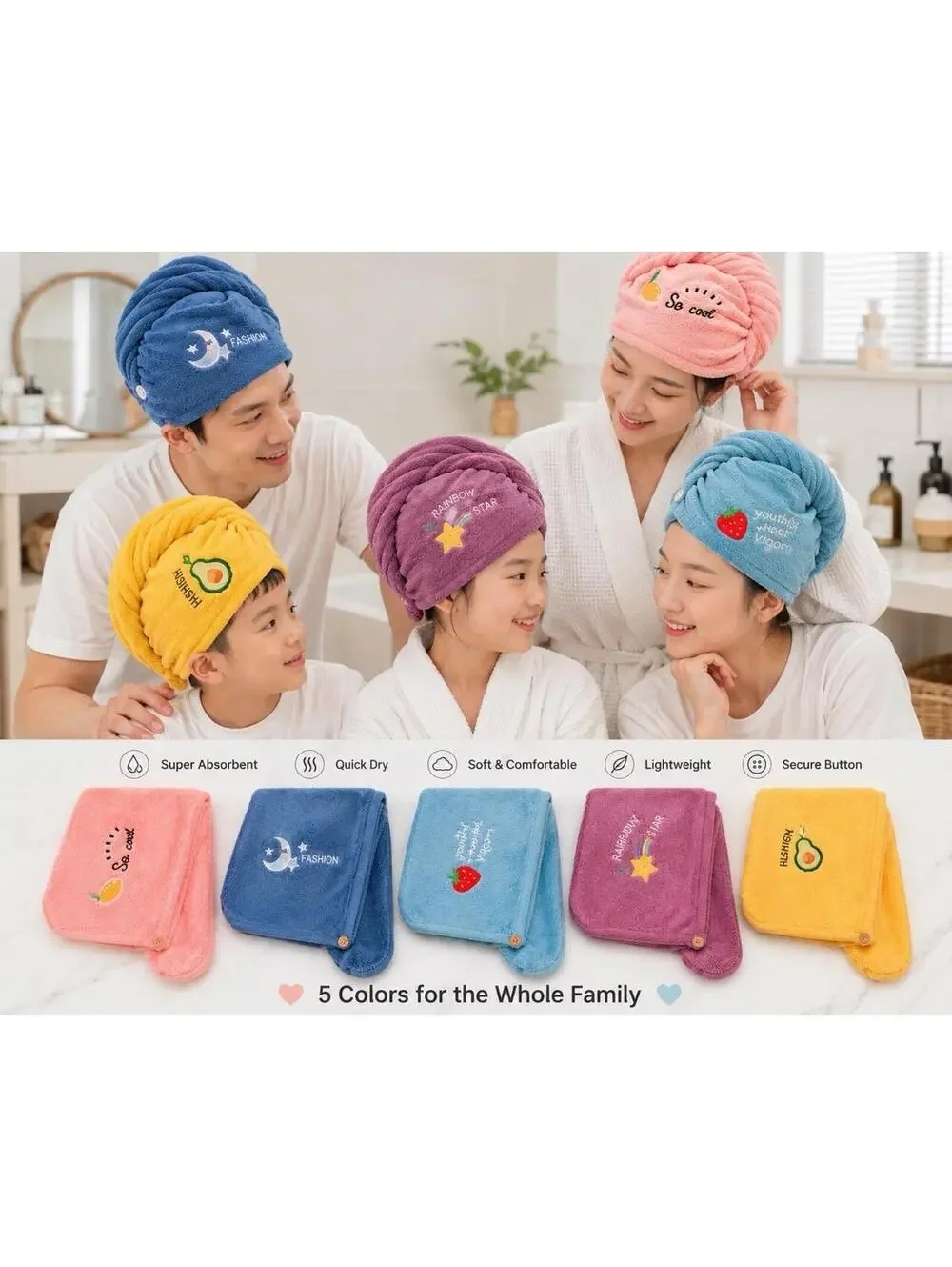 SET OF 4 ASSORTED COLOR UNISEX HAIR TOWEL MICROFIBER SUPER ABSORBENT